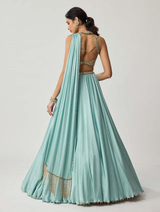 Powder blue satin lehenga set