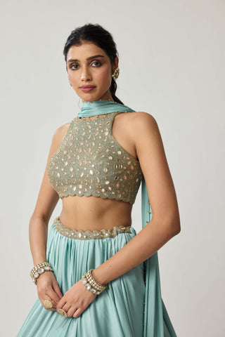 Powder blue satin lehenga set