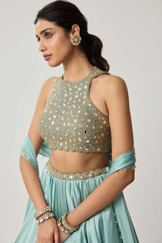 Powder blue satin lehenga set