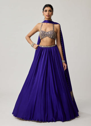 Persian blue satin lehenga set