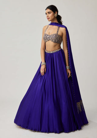 Persian blue satin lehenga set