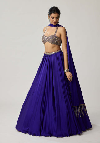 Persian blue satin lehenga set