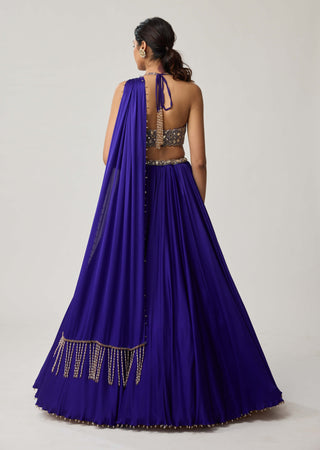 Persian blue satin lehenga set