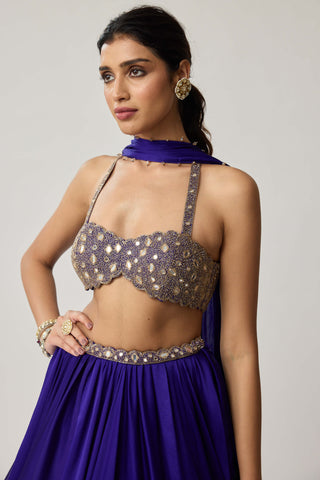 Persian blue satin lehenga set