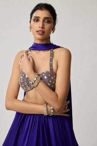 Persian blue satin lehenga set