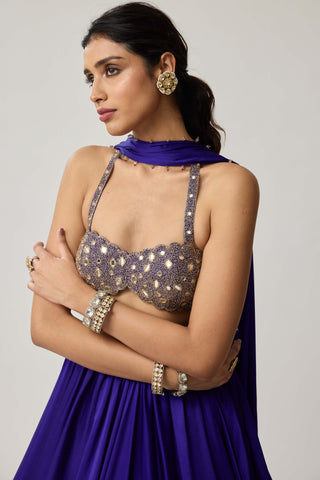 Persian blue satin lehenga set