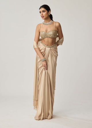 Light beige satin draped skirt set