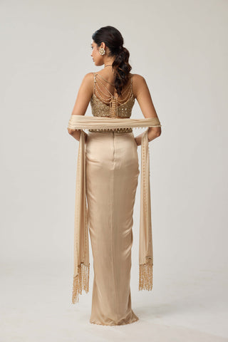 Light beige satin draped skirt set