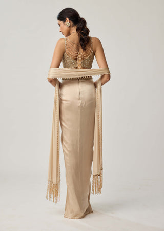 Light beige satin draped skirt set