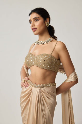 Light beige satin draped skirt set