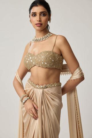 Light beige satin draped skirt set