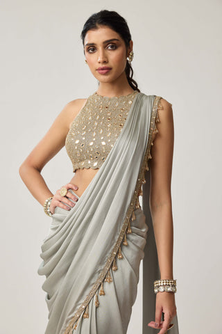 Powder gray mirror georgette sari and blouse