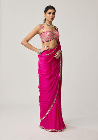 Fuchsia pink gota satin sari and blouse