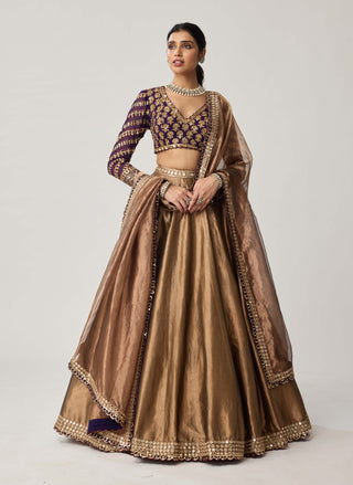 Copper shimmer organza lehenga set