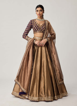 Copper shimmer organza lehenga set