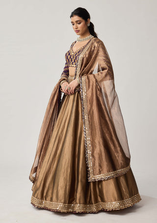 Copper shimmer organza lehenga set