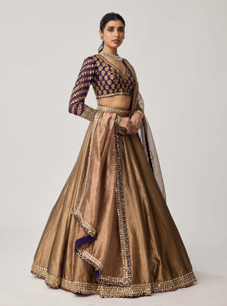 Copper shimmer organza lehenga set