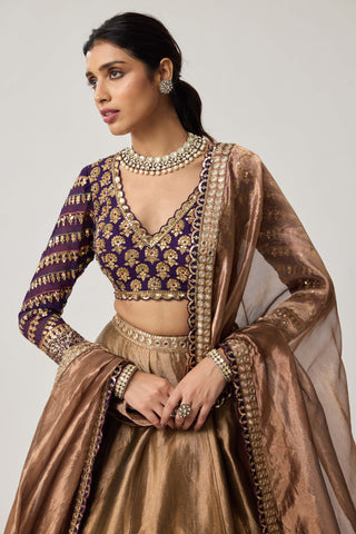 Copper shimmer organza lehenga set