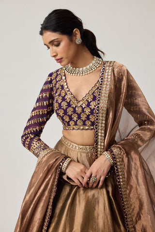 Copper shimmer organza lehenga set