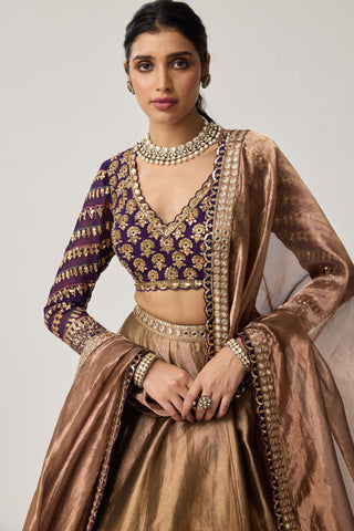 Copper shimmer organza lehenga set