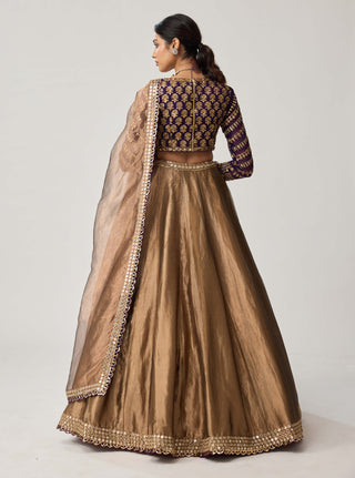 Copper shimmer organza lehenga set