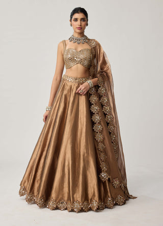 Copper organza lehenga set