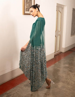 Teal Embroidered Dress by Saksham & Neharicka available on Indiaspopup