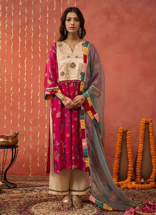 Red Shree Chintz Chanderi Embroidered Kurta Set by Shivani Bhargava available on Indiaspopup.com