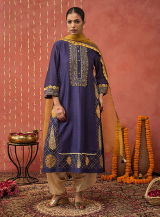 Purple Rani Embroidered Kali Kurta Set by Shivani Bhargava available on Indiaspopup.com