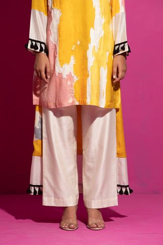 Saksham & Neharicka-Yellow Abstract Print Kurta And Pant-INDIASPOPUP.COM