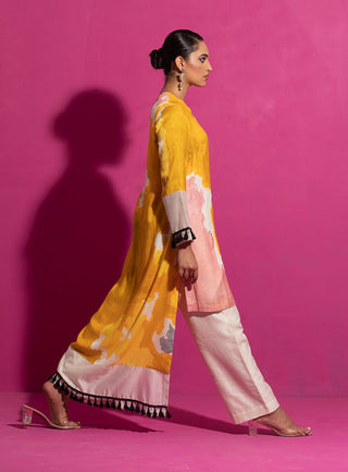 Saksham & Neharicka-Yellow Abstract Print Kurta And Pant-INDIASPOPUP.COM