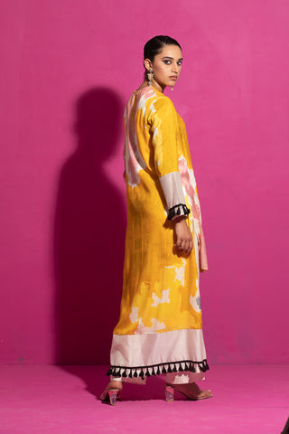 Saksham & Neharicka-Yellow Abstract Print Kurta And Pant-INDIASPOPUP.COM