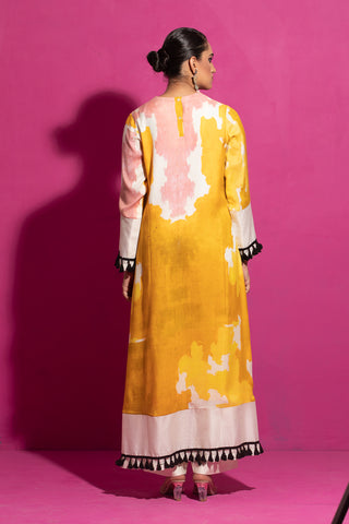 Saksham & Neharicka-Yellow Abstract Print Kurta And Pant-INDIASPOPUP.COM