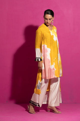 Saksham & Neharicka-Yellow Abstract Print Kurta And Pant-INDIASPOPUP.COM