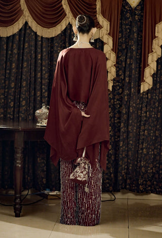 Maroon Embroidered Top And Pants by Saksham & Neharicka available on Indiaspopup
