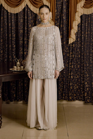 Harihar Silver Ivory Kurta And Palazzo by Saksham & Neharicka available on Indiaspopup
