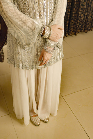 Harihar Silver Ivory Kurta And Palazzo by Saksham & Neharicka available on Indiaspopup