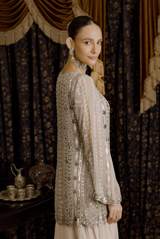 Harihar Silver Ivory Kurta And Palazzo by Saksham & Neharicka available on Indiaspopup