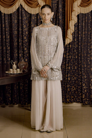 Harihar Silver Ivory Kurta And Palazzo by Saksham & Neharicka available on Indiaspopup