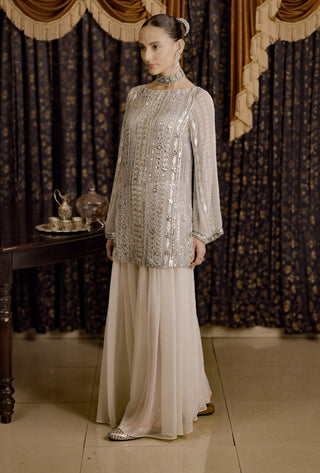Harihar Silver Ivory Kurta And Palazzo by Saksham & Neharicka available on Indiaspopup