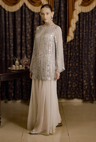 Harihar Silver Ivory Kurta And Palazzo by Saksham & Neharicka available on Indiaspopup