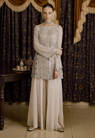 Harihar Silver Ivory Kurta And Palazzo by Saksham & Neharicka available on Indiaspopup