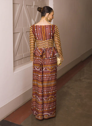 Roshan Maroon Printed Palazzo Set by Saksham & Neharicka available on Indiaspopup