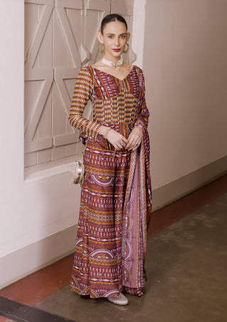 Roshan Maroon Printed Palazzo Set by Saksham & Neharicka available on Indiaspopup