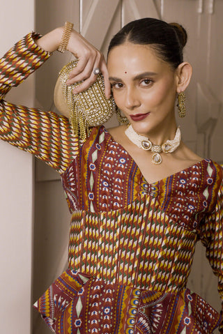 Roshan Maroon Printed Palazzo Set by Saksham & Neharicka available on Indiaspopup