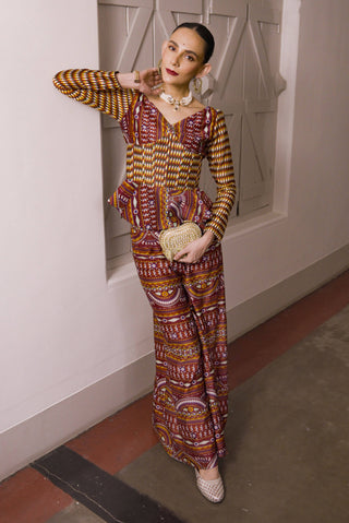 Roshan Maroon Printed Palazzo Set by Saksham & Neharicka available on Indiaspopup