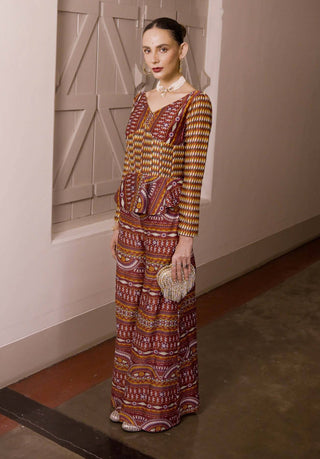 Roshan Maroon Printed Palazzo Set by Saksham & Neharicka available on Indiaspopup