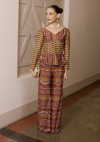 Roshan Maroon Printed Palazzo Set by Saksham & Neharicka available on Indiaspopup