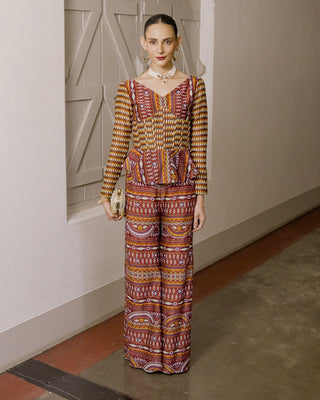 Roshan Maroon Printed Palazzo Set by Saksham & Neharicka available on Indiaspopup