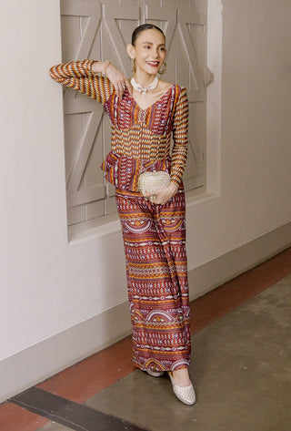 Roshan Maroon Printed Palazzo Set by Saksham & Neharicka available on Indiaspopup
